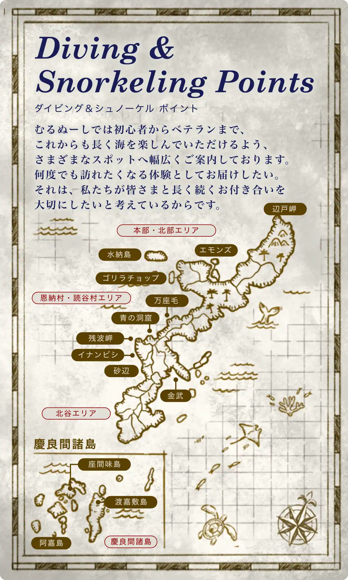 ダイビング・シュノーケルポイントの地図